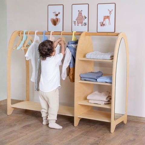 Montessori Doğal Ahşap Aynalı Çocuk Dolabı - Orfis Kids