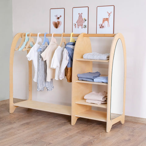 Montessori Doğal Ahşap Aynalı Çocuk Dolabı