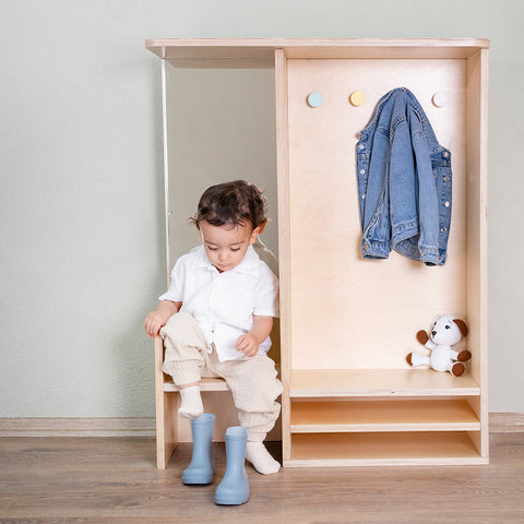 Montessori Doğal Ahşap Portmanto