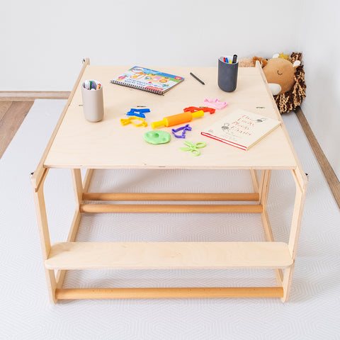 Montessori İkizler İçin Doğal Ahşap Öğrenme Kulesi - Orfis Kids