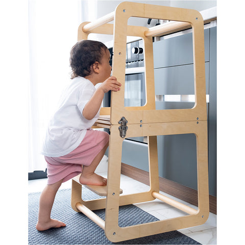 Montessori Masaya Dönüşebilen Doğal Ahşap Öğrenme Kulesi - Orfis Kids
