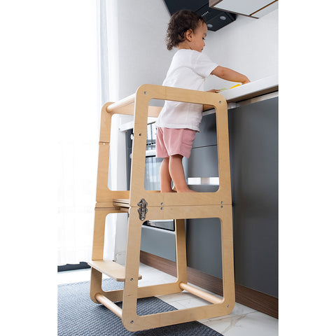 Montessori Masaya Dönüşebilen Doğal Ahşap Öğrenme Kulesi