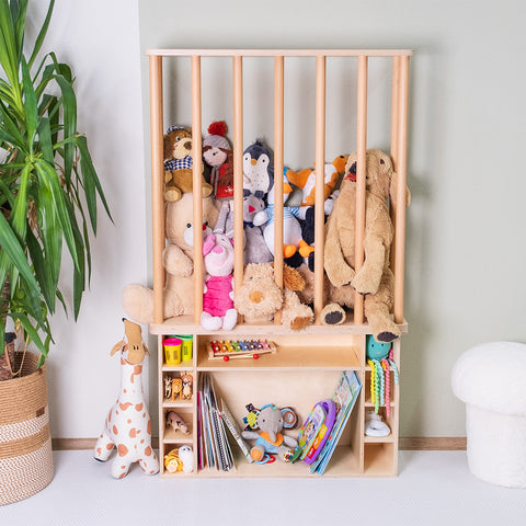 Montessori Pelüş Oyuncak Depolama ve Geniş Kitaplık - Orfis Kids