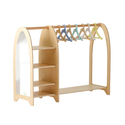 Montessori Doğal Ahşap Aynalı Çocuk Dolabı