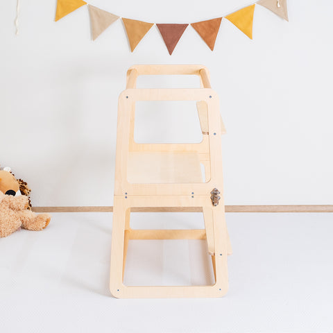 Montessori İkizler İçin Doğal Ahşap Öğrenme Kulesi